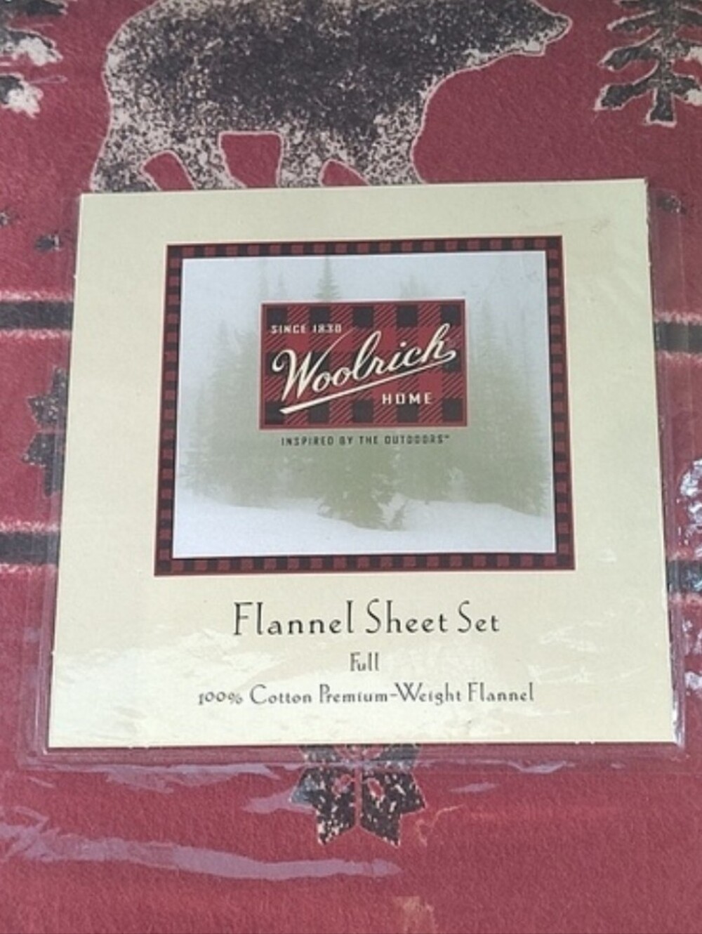 New Woolrich Flannel Lodge Bears Outdoors Red Full Sheet Set 2003